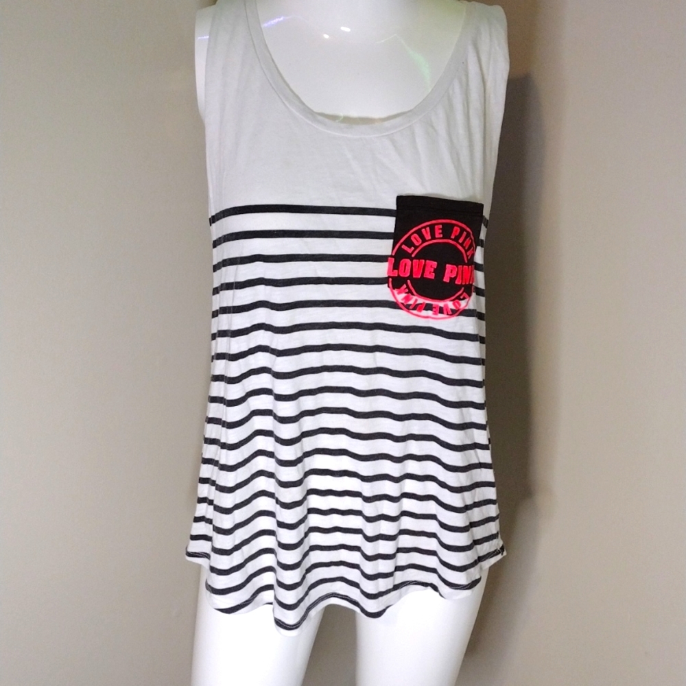 PINK Victoria’s Secret Striped Muscle Tee Sz Md